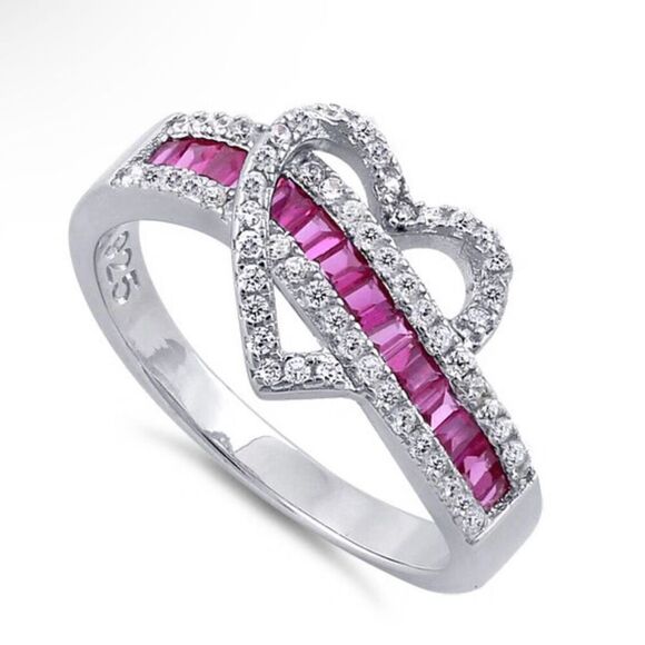 Stunning Sterling Silver Exotic Heart Ruby CZ Valentine Ring New - Picture 2 of 3